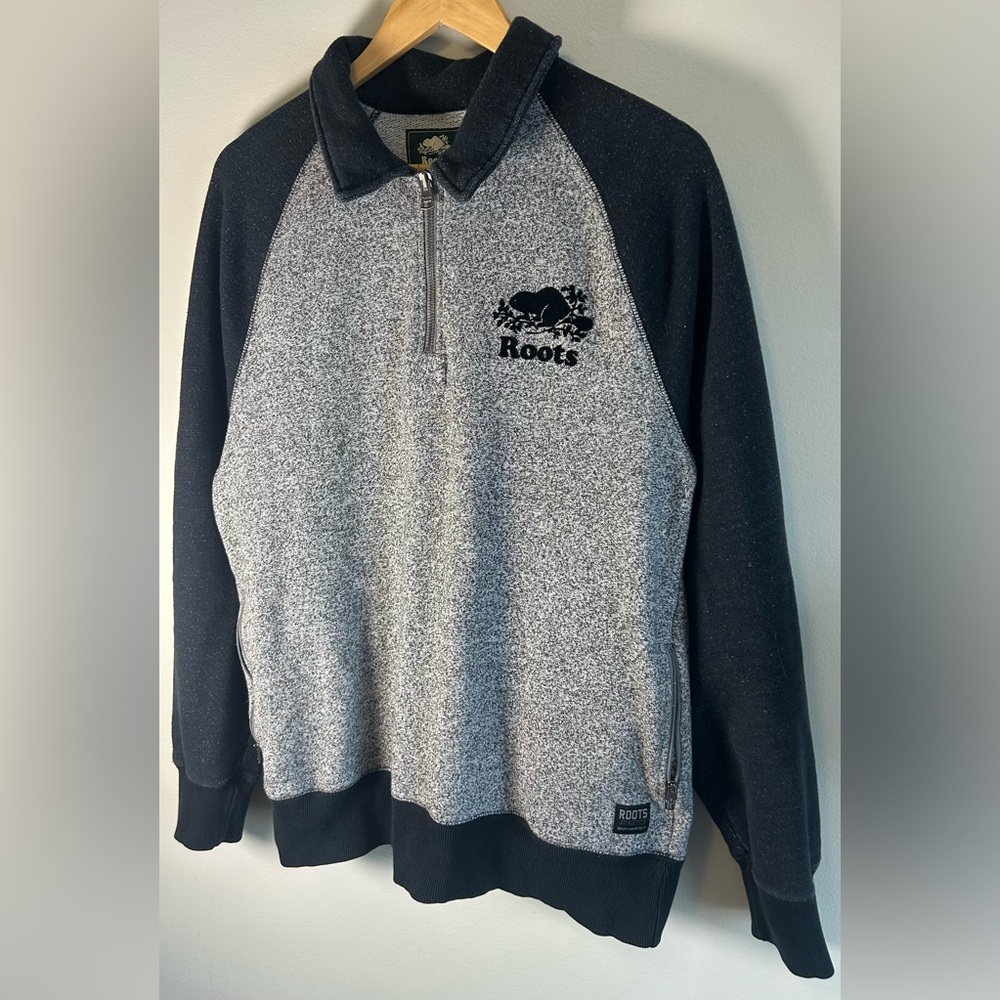 Roots Men's Black Grey 1/4 Zip Pullover Sweater Mens Size L Salt & Pepper Canada - Picture 3 of 11